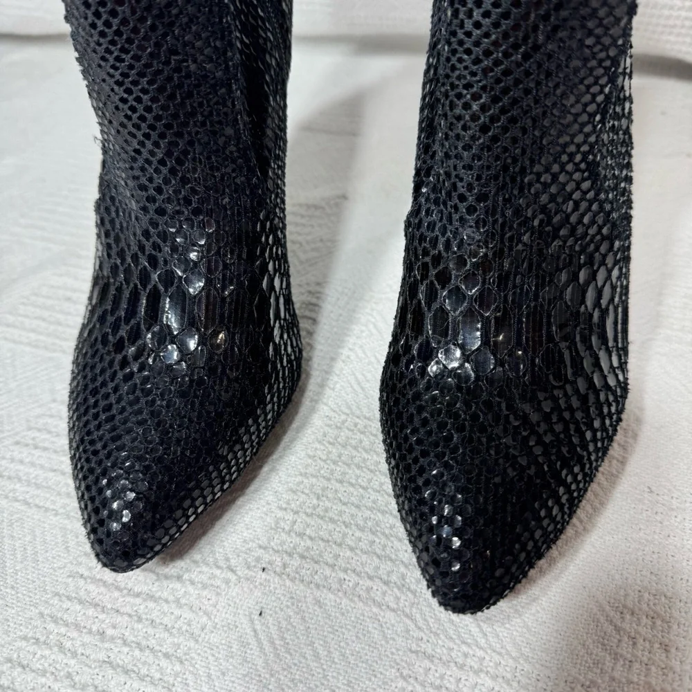 Rumbidzo Thigh High Rare Faux Snakeskin Pointed Toe Stilettos‎ Stretchy Boots 8